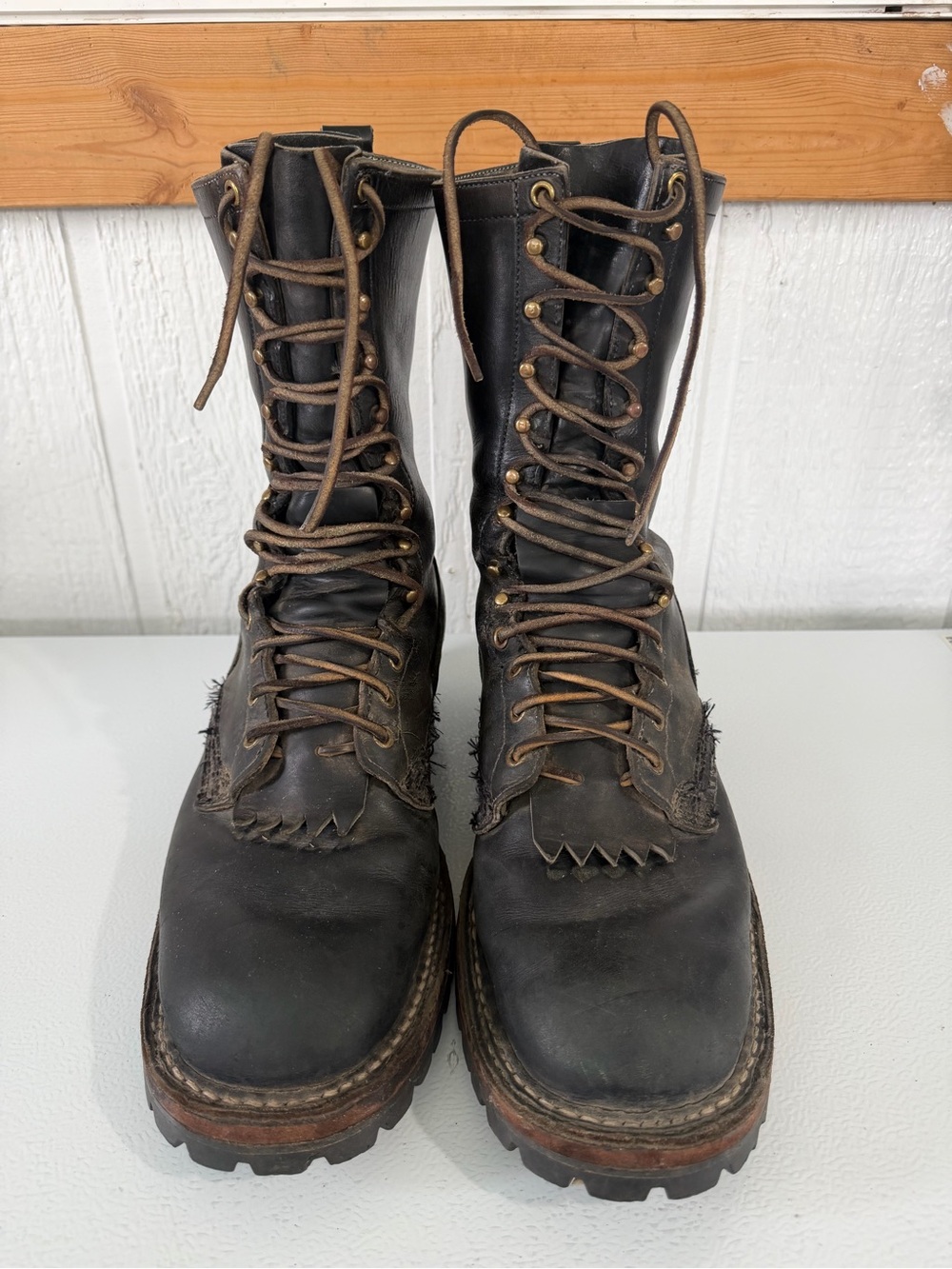White’s Boots Men’s 14 D Black Leather Logger Work Boots Vibram Handmade Spokane